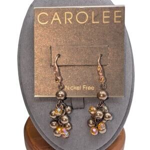 Carolee NWT Nickel Free Bronze Tone Crystal Bead Cluster Dangle Earrings